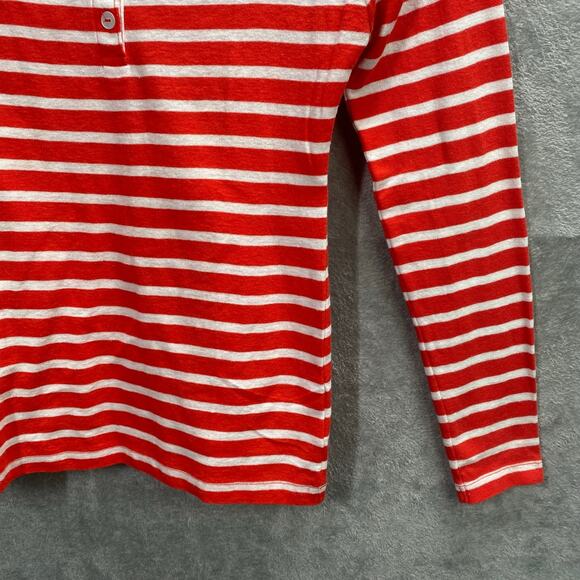 Y2k‎ Henley Top Small Red White Striped Long Sleeve Button Up Preppy Casual - Picture 8 of 15